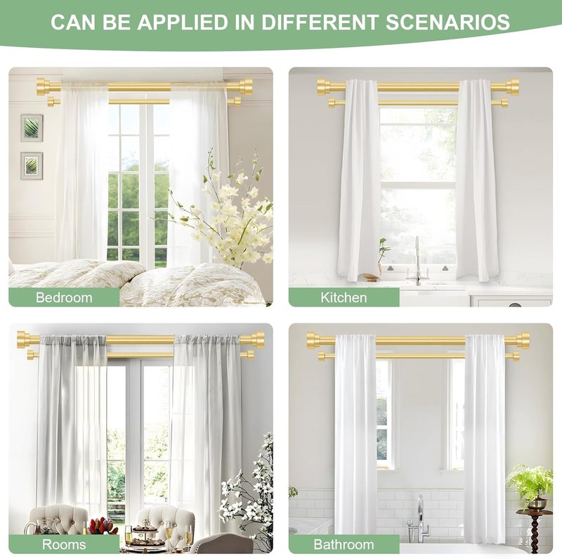 TANGWIN Gold Double Curtain Rods for windows 36 to 88:Adjustable Heavy Duty Double Curtain Rod for Bedroom Living Room,1 Inch Brass Gold Iron Moden Decorative Telescopic Dual Drapery Rod Easy Install - Image 4